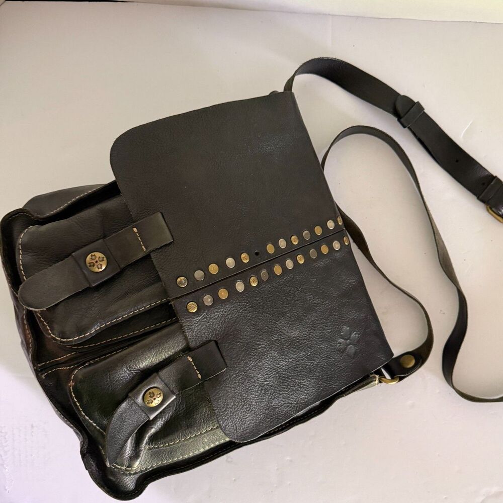 Patricia Nash Armeno Studded Messenger Bag, Dark Brown Italian Leather